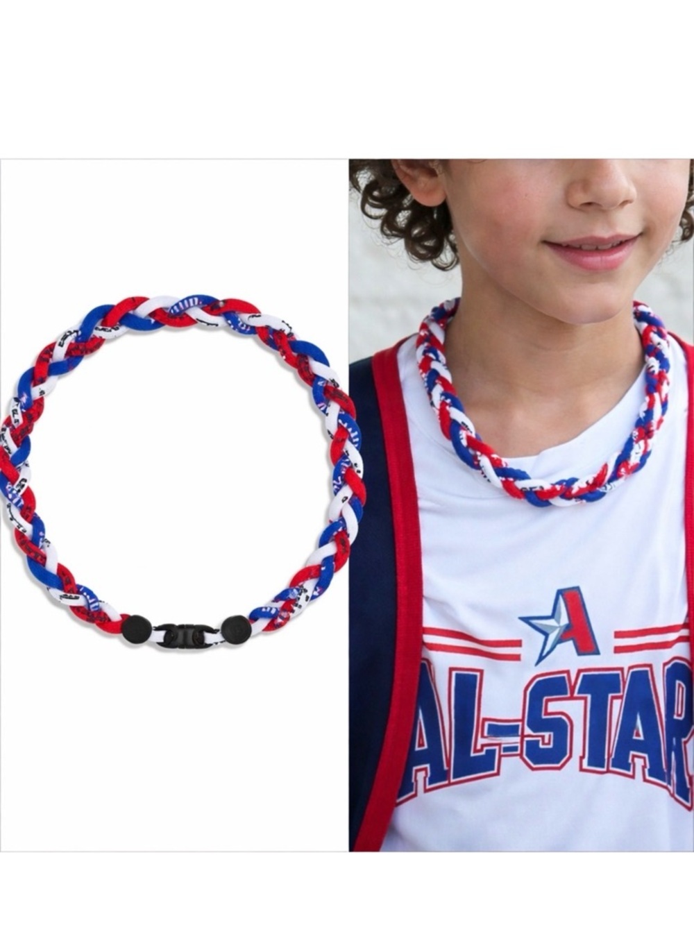 MAP of BEAUTY Braided Rope Necklace 18” Baseball Softball Red White Blue Kid NWT
